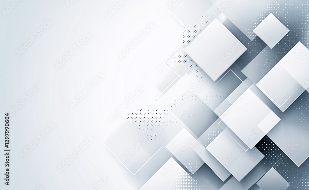 Poster a modern abstract background featuring a dynamic arrangement of white squares on a soft gradient bac