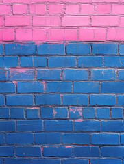 Vibrant pink and blue brick wall with gradient color transition.