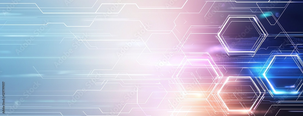 Poster a modern abstract background featuring hexagonal patterns and flowing lines with vibrant colors