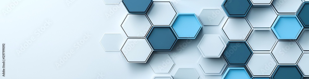 Poster a modern abstract background featuring hexagonal shapes in various shades of blue and white. ideal f