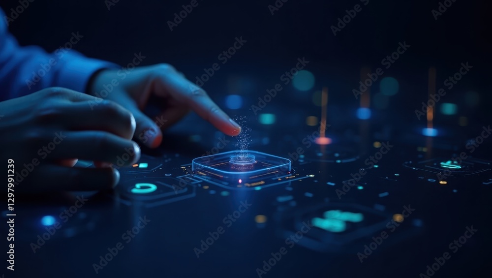 Aufkleber deep tech. person is touching button on computer keyboard