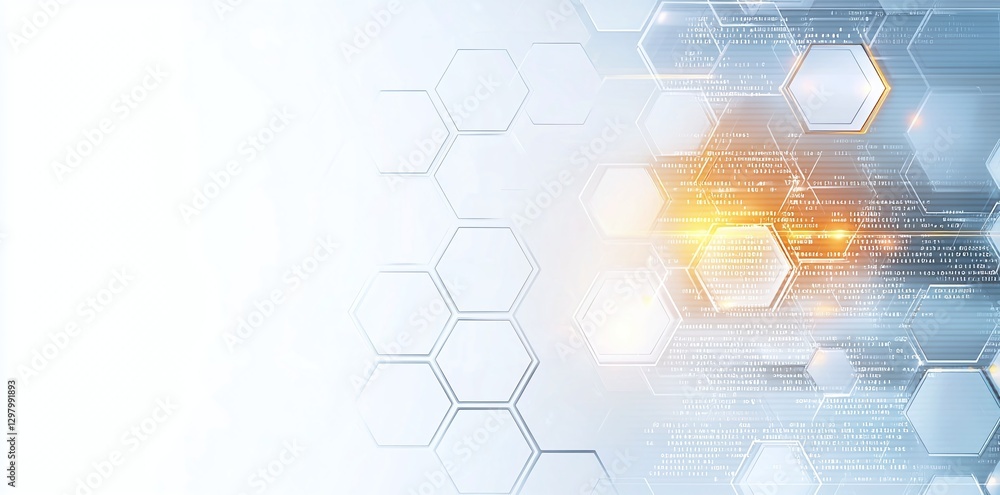 Poster a modern digital background featuring hexagonal patterns and dynamic light effects. ideal for tech-r