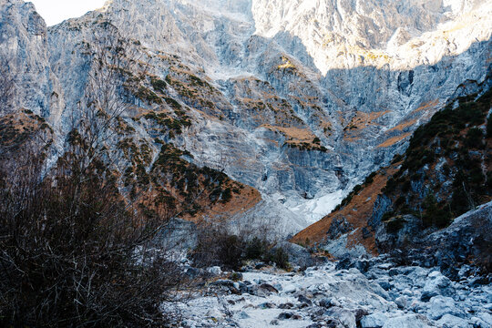 Scenic view on snowy cave Eiskapelle in Berchtesgaden Alps