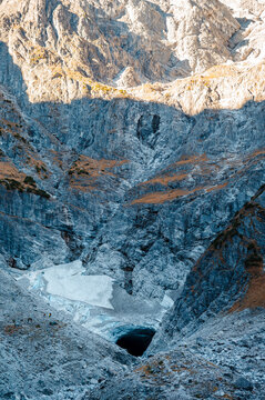 Scenic view on snowy cave Eiskapelle in Berchtesgaden Alps