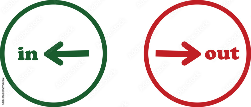 Aufkleber in out arrow icons set. simple arrow big vector collection isolated on transparent background. red o
