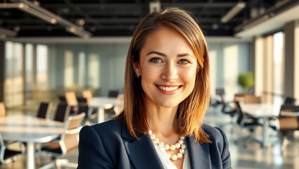 Obraz premium A professional businesswoman standing with her arms straight across, an outdoor area. feeling happy , financial background 