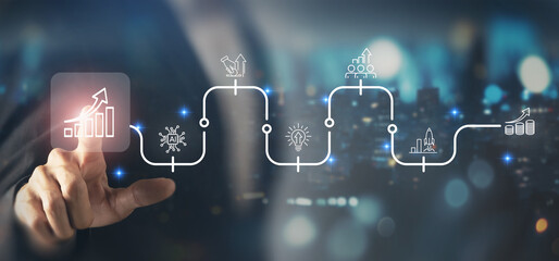 Future growth with AI Powered innovation, business growth concept. AI adoption for business. Hand...
