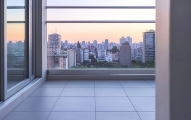 Captivating city skyline at dusk with a peaceful balcony view