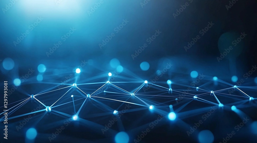 Poster a striking visualization of a digital network, showcasing interconnected lines and nodes glowing in 