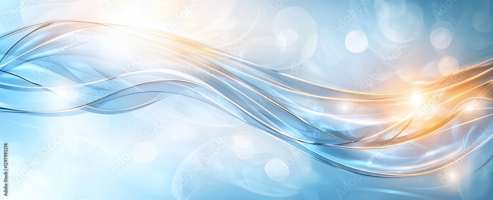 Poster a stunning abstract background featuring flowing wave patterns in soft blue and golden hues, exuding