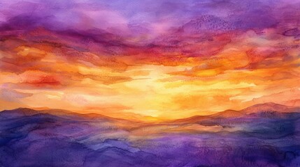 abstract watercolor background sunset sky orange purple