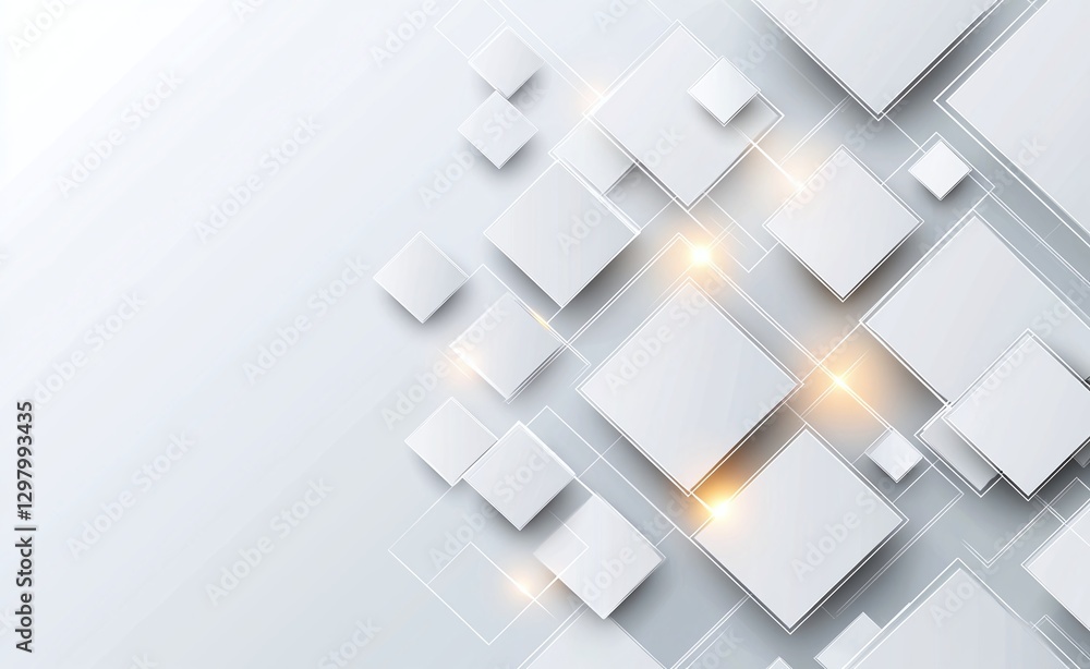 Poster a stunning abstract background featuring overlapping white squares with soft lighting effects