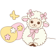 Naklejka premium Retro_easter_cute_lamb_illustration_cartoon_hand_drawn