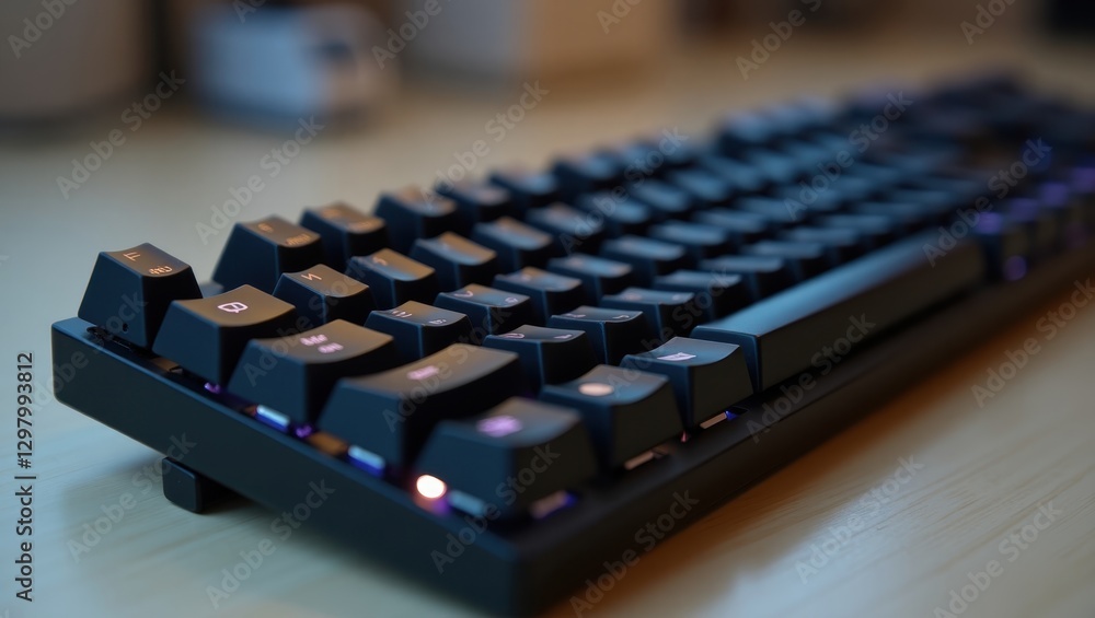 Aufkleber hall effect keyboard. keyboard is black and has purple keys on it
