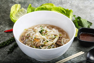 Vietnamese traditional soup Pho Bo with beef