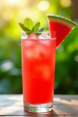 Refreshing red cocktail with lime and mint in a glass