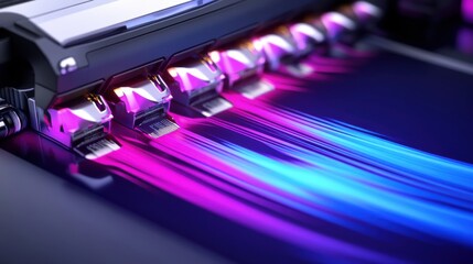 Close-up of Ink Spray from Printer Head on Glossy Paper