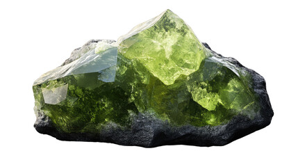 Luminous Peridot Gemstone: a captivating close-up showcases a radiant, uncut peridot gemstone, exuding a vibrant green hue that catches the light and highlights the crystal's unique geological facets.