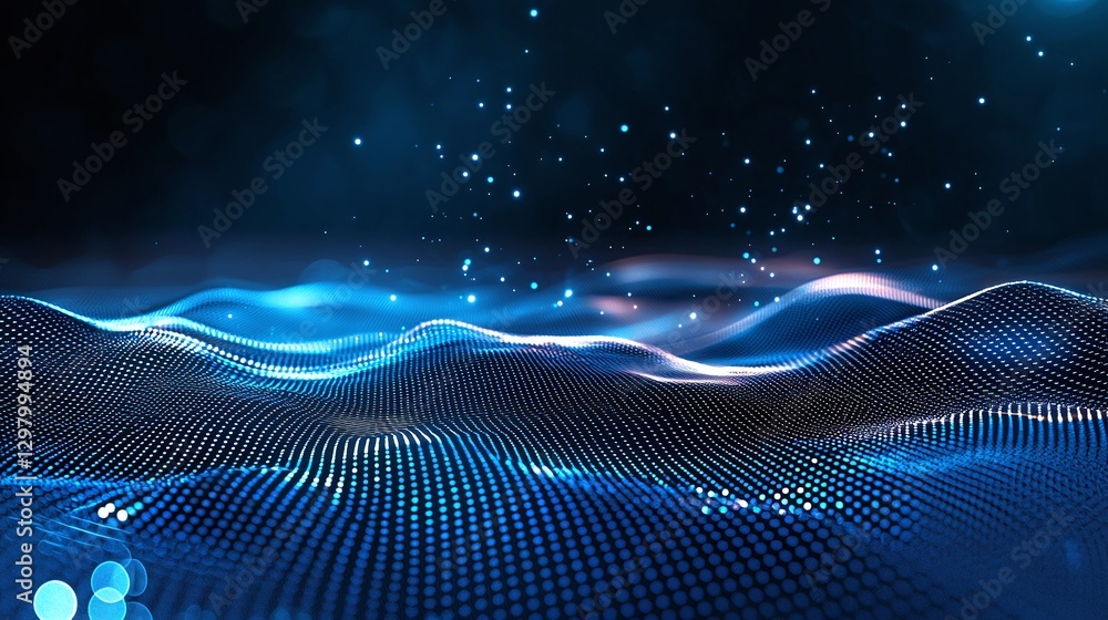 Poster a stunning digital abstract representation of light waves and particles, showcasing luminous lines a