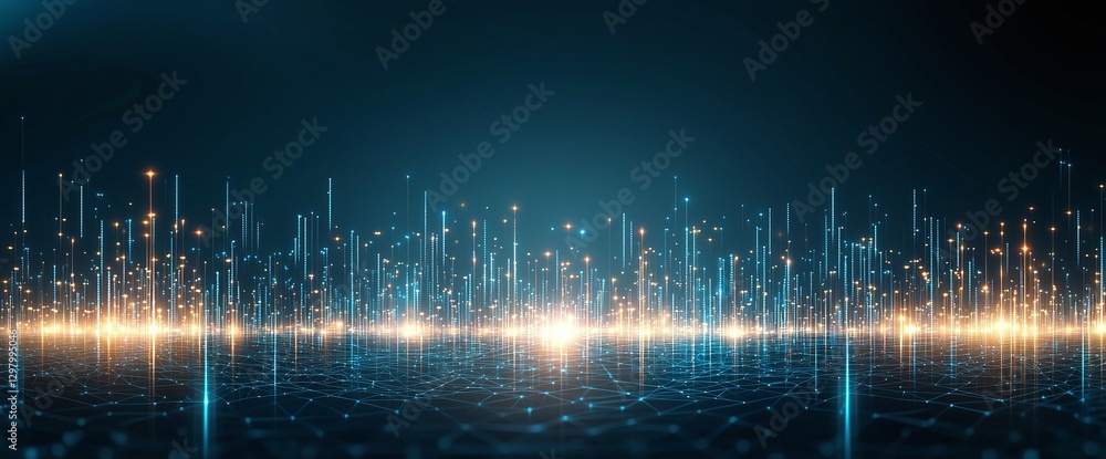 Poster a stunning digital landscape featuring illuminated waveforms and vibrant light patterns. this futuri