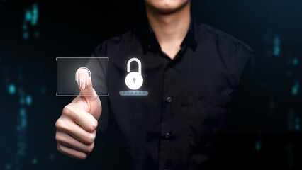 A person is scanning their fingerprint to unlock the password.”
