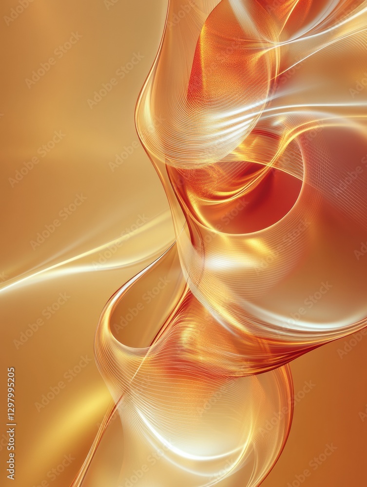 Poster Dynamic interplay of light waves from 3D speakers creates an abstract, glowing visual in warm tones. Generative AI