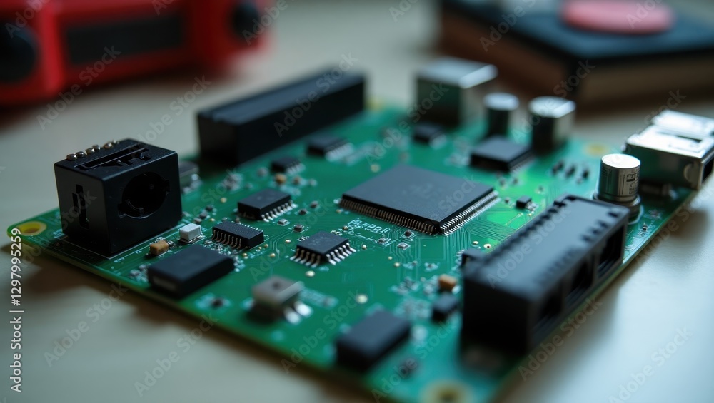 Aufkleber mister fpga. electronic board is sitting on table with other electronics