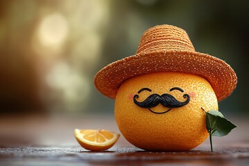An orange pumpkin wearing a straw hat on a white background