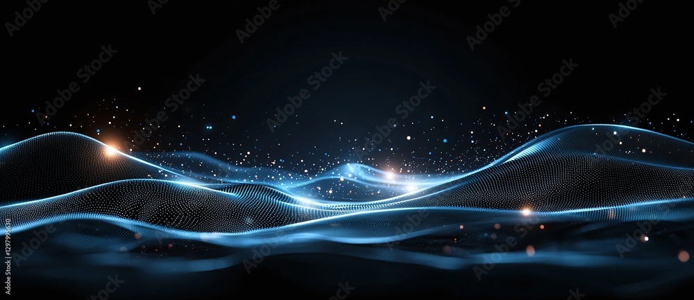 Poster a stunning visualization of flowing waves of light against a dark background, creating a mesmerizing