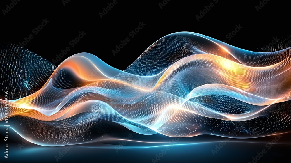 Poster a stunning visualization of colorful waves of light gracefully flowing across a dark background, cre