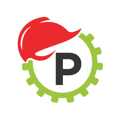 Gear Helmet Logo combine with letter P vector template