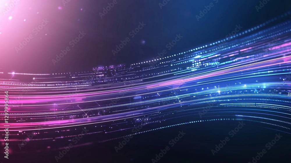 Poster a vibrant abstract background featuring flowing lines and luminous particles in shades of pink and b