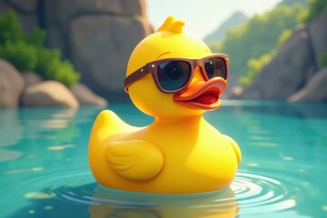 Quacking Rubber Duck with Sunglasses, cartoon style, doodle, icon, farm animal