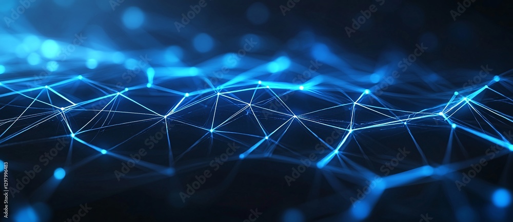 Poster a vibrant abstract illustration of interconnected blue lines representing data flow and digital conn