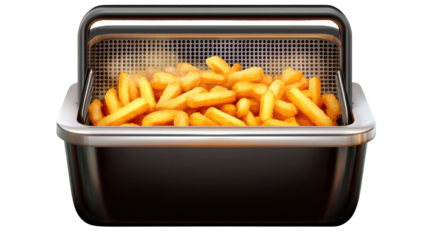 Golden Fry Basket: An appetizing image of freshly cooked, golden-brown fries, contained within a metal wire basket.