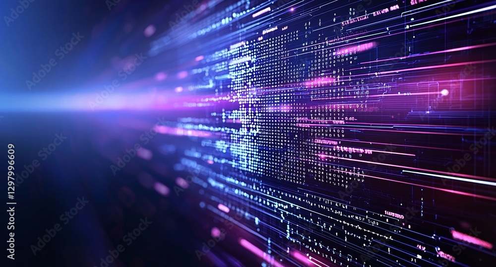 Poster a vibrant abstract representation of digital data flow, showcasing light trails and colorful pattern