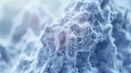 Naklejka premium Close-up of magnified fungal infection on human skin showing visible spores and lesions, medical condition detail for educational and scientific purposes.