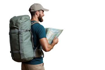 Abenteurer mit Karte auf Wanderschaft – PNG

