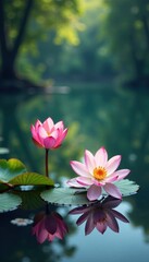 Reflections of flowers in a calm lake, reflection, flower, calm