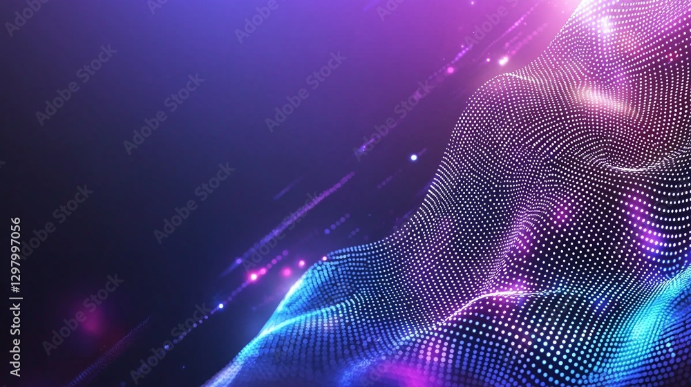 Poster a vibrant and dynamic abstract design featuring colorful waves and glowing dots, symbolizing innovat