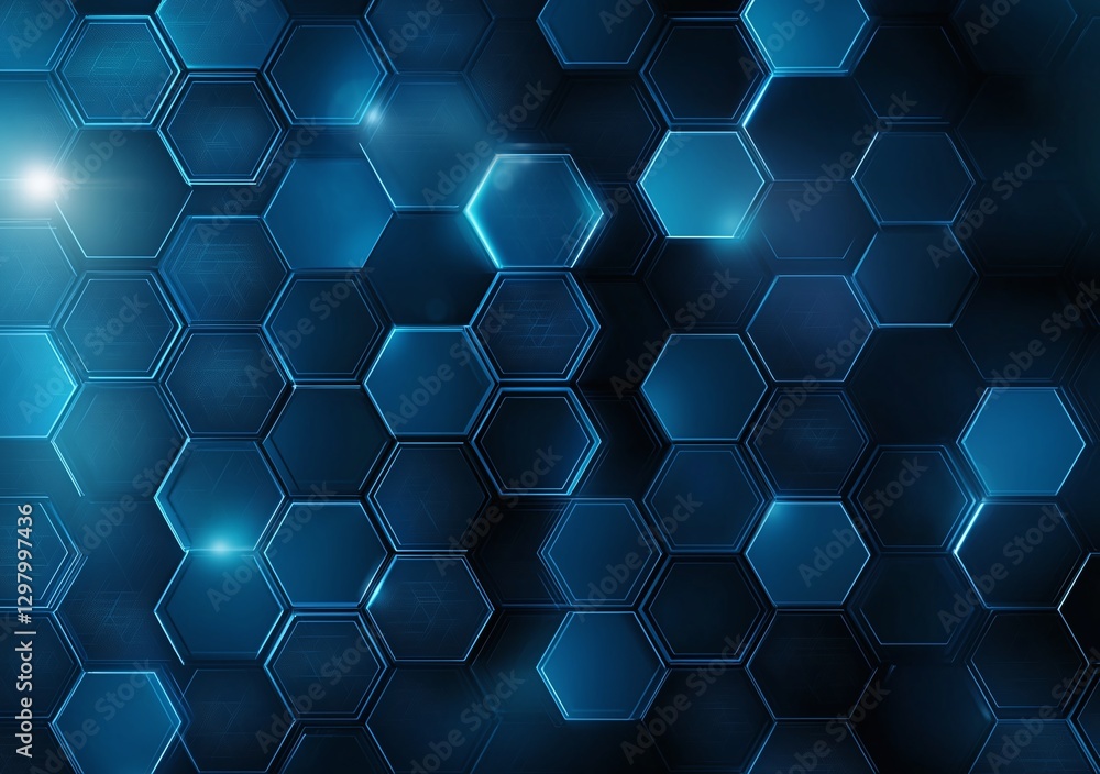 Poster a vibrant blue abstract background featuring interconnected hexagonal patterns. this modern design e