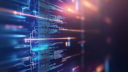 A vibrant close-up of a digital interface, showcasing flowing data streams and circuit patterns. The futuristic visuals represent advanced technology and innovation in computing.