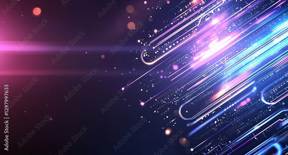 Poster a vibrant digital abstract background featuring colorful light trails and luminous particles. ideal 