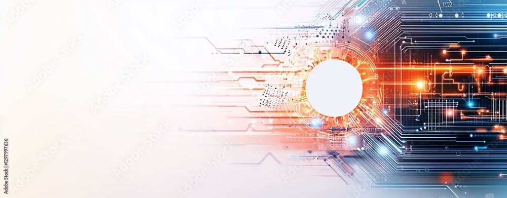Poster a vibrant digital abstract background featuring dynamic lines and circuits, representing advancement