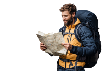 Abenteurer mit Karte auf Wanderschaft – PNG

