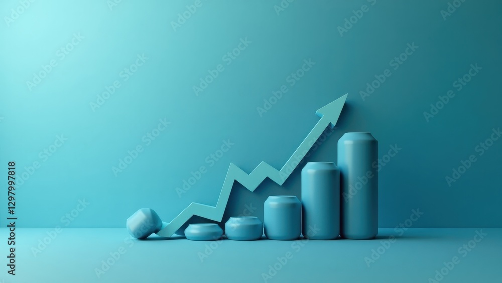 Aufkleber quant. blue background shows graph up and down with green arrow