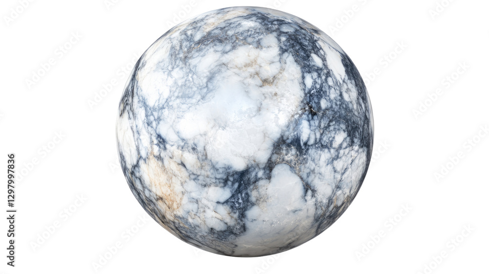 Aufkleber marble orb: a striking marble sphere, its surface adorned with intricate patterns of swirling gray a