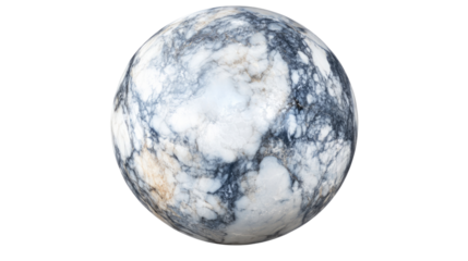 Marble Orb: A striking marble sphere, its surface adorned with intricate patterns of swirling gray and white, creating a captivating blend of textures and tones.