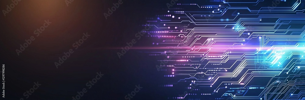 Poster a vibrant, dynamic digital background featuring intricate circuit patterns and glowing lights. this 