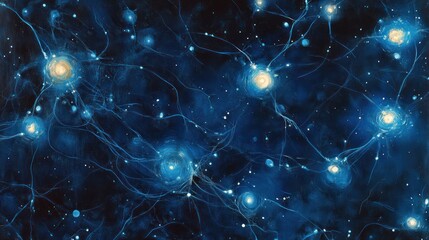 Fototapeta premium Abstract cosmic nebula with glowing stars and ethereal filaments.